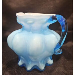 Kanawha Catalonian Melon Cased Powder Blue Vase Pitcher 4 1/2" Tall